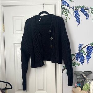 Free People Black Cable Knit Cardigan